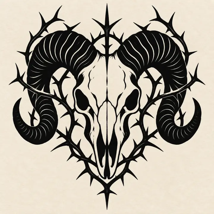 Blackwork ram skull and thorns tattoo concept